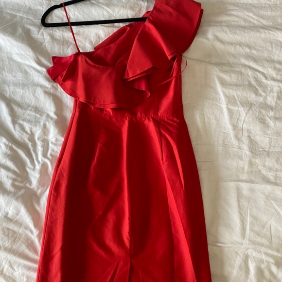 One Shoulder Ruffle Red Dress - Picture 4 of 4